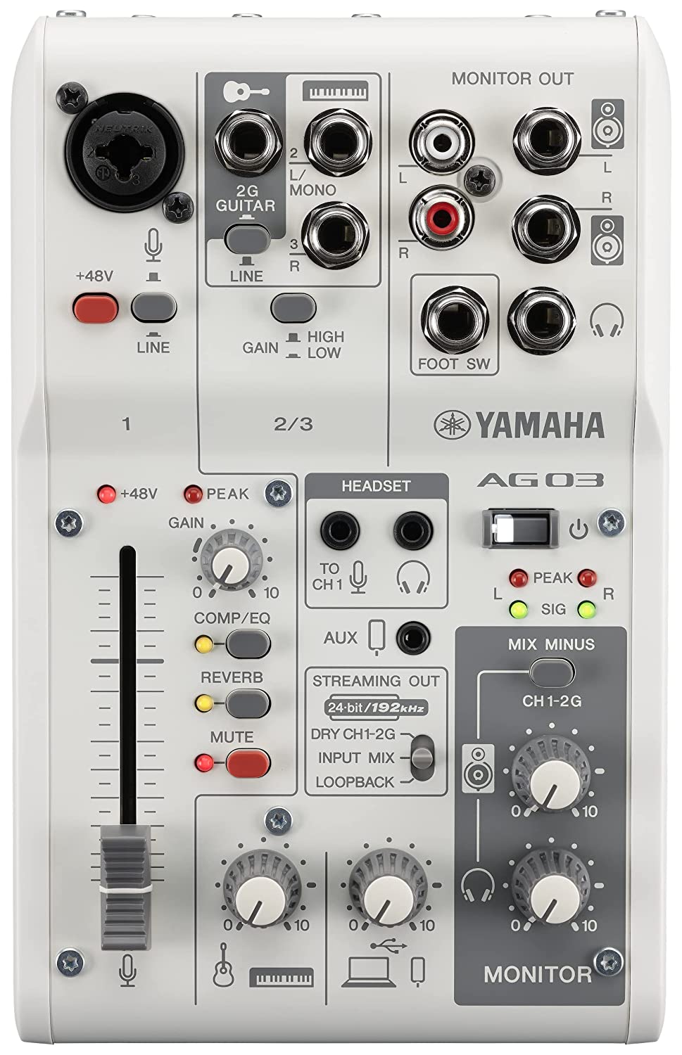Yamaha AG MK2 White 6 Channel Live Streaming Loopback Mixer/USB Interface  with Steinberg Software Suite